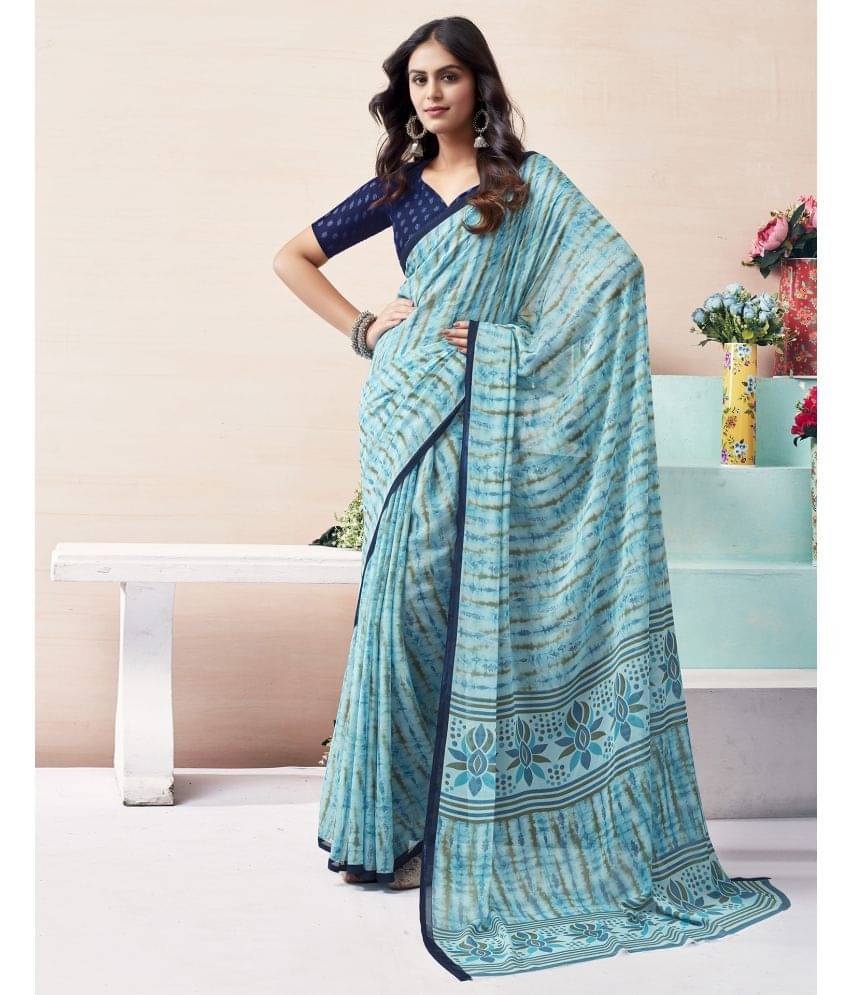     			Samah Georgette Printed Saree With Unstitched Blouse Piece ( SkyBlue )
