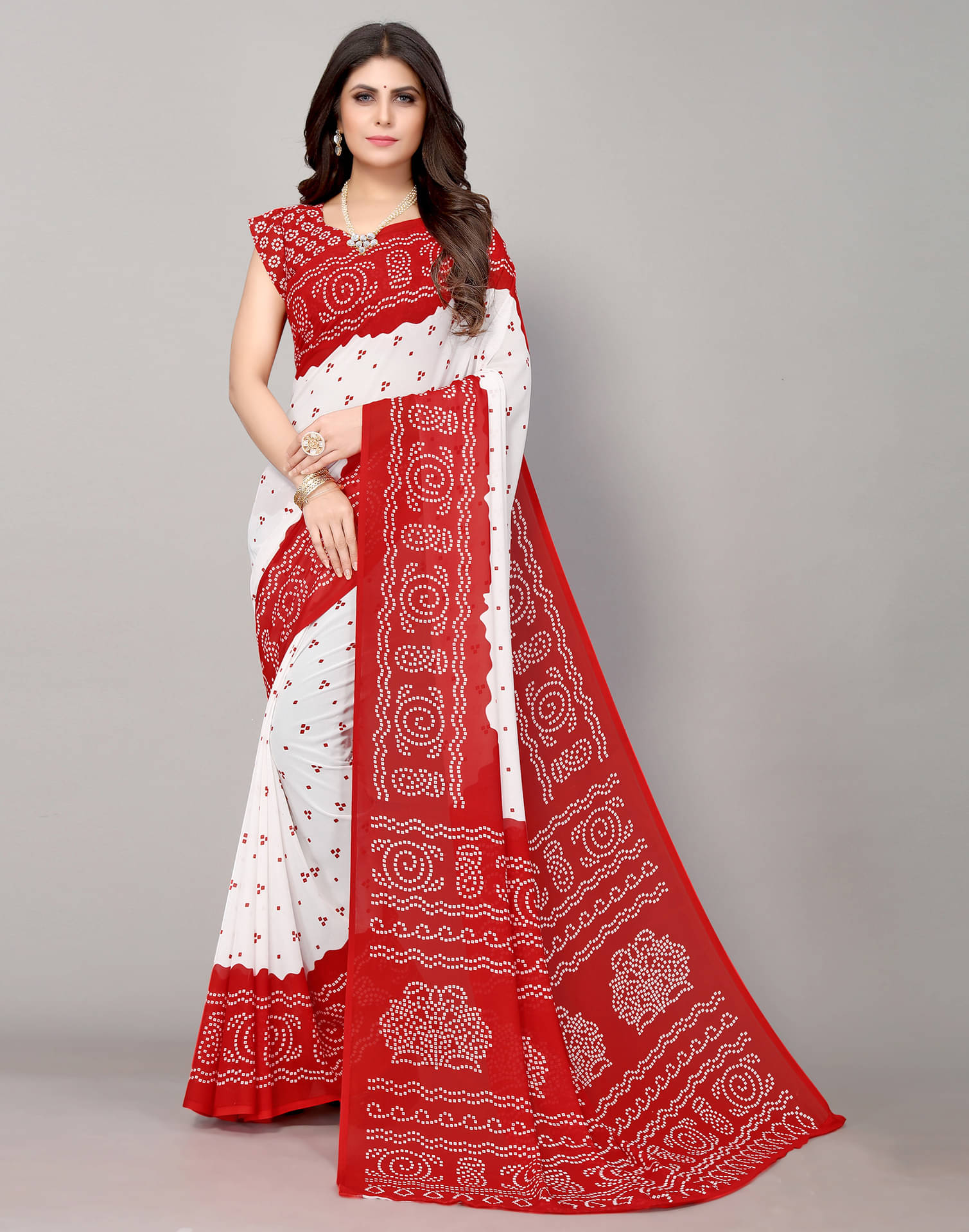 Samah Georgette Printed Saree With Unstitched Blouse Piece ( White ) Samah Georgette Printed Saree With Unstitched Blouse Piece ( White )