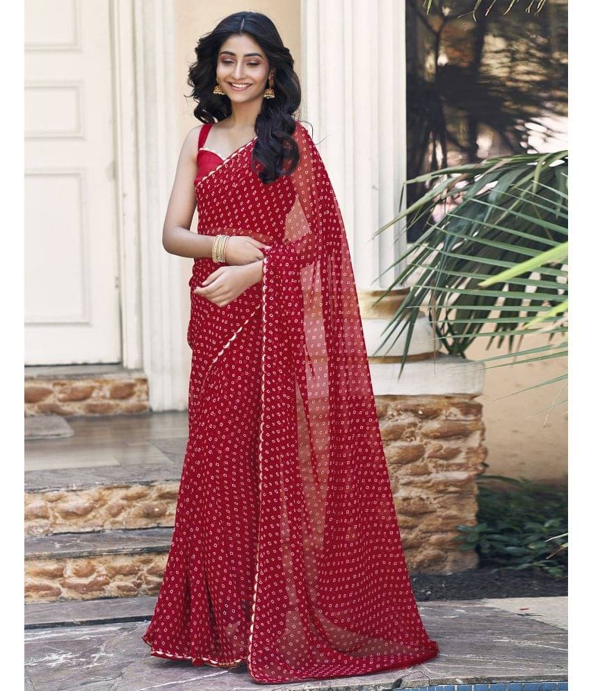     			Samah Georgette Printed Saree With Unstitched Blouse Piece ( Red )