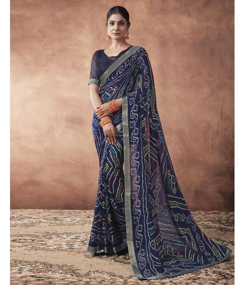     			Samah Georgette Printed Saree With Unstitched Blouse Piece ( Navy Blue )