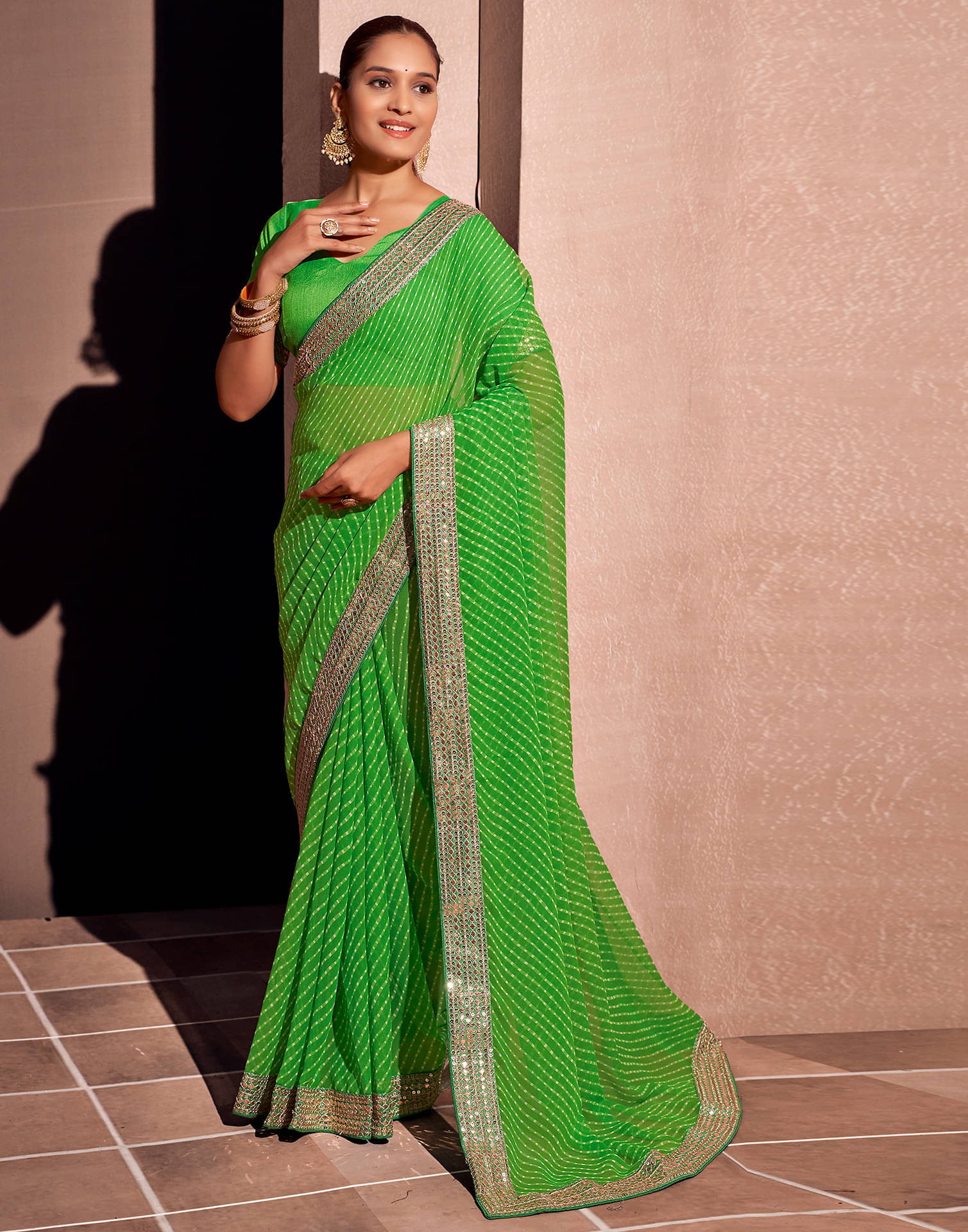 Samah Georgette Printed Saree With Unstitched Blouse Piece ( Green ) Samah Georgette Printed Saree With Unstitched Blouse Piece ( Green )