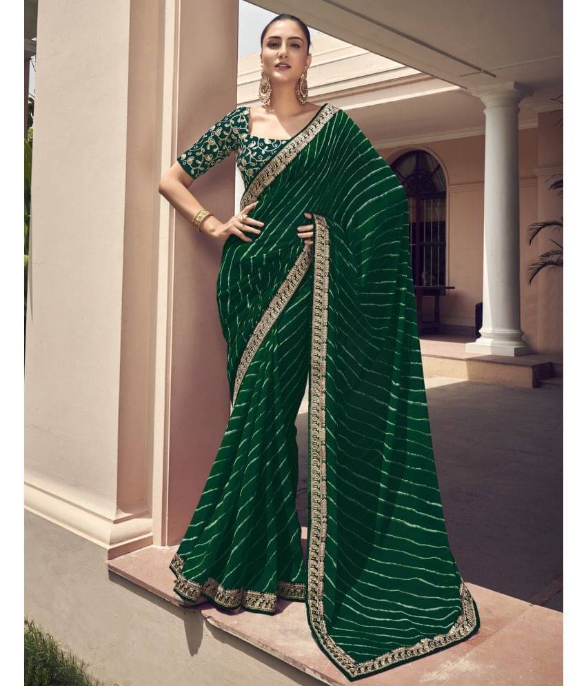     			Samah Georgette Printed Ready to Wear Saree With Unstitched Blouse Piece ( Green )