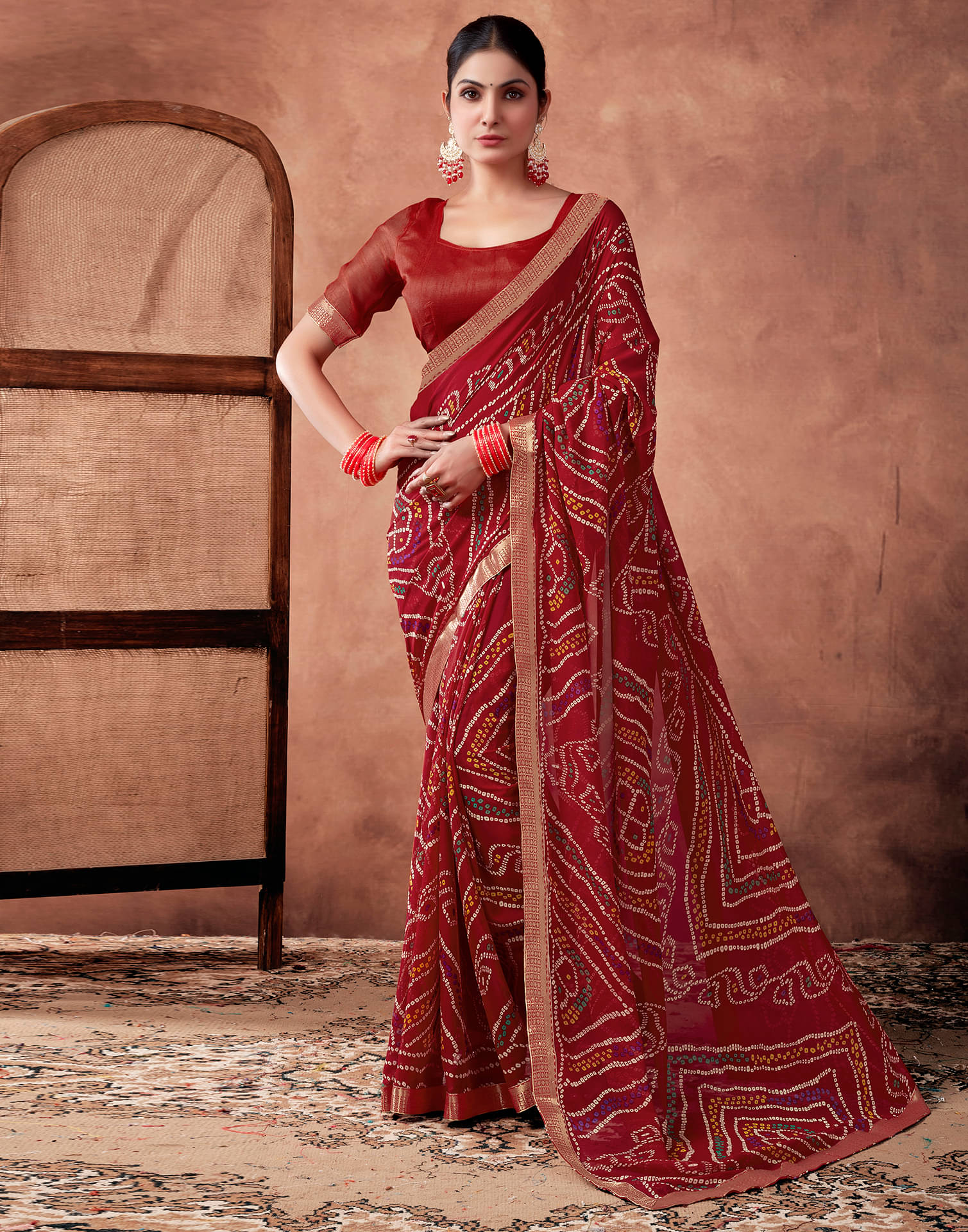 Samah Georgette Printed Saree With Unstitched Blouse Piece ( Red ) Samah Georgette Printed Saree With Unstitched Blouse Piece ( Red )