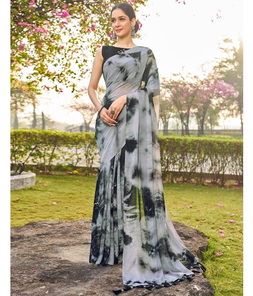 Samah Georgette Printed Saree With Unstitched Blouse Piece ( Grey ) Samah Georgette Printed Saree With Unstitched Blouse Piece ( Grey )