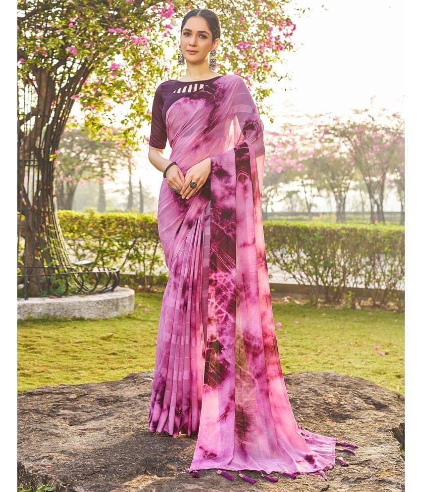     			Samah Georgette Printed Saree With Unstitched Blouse Piece ( Pink )