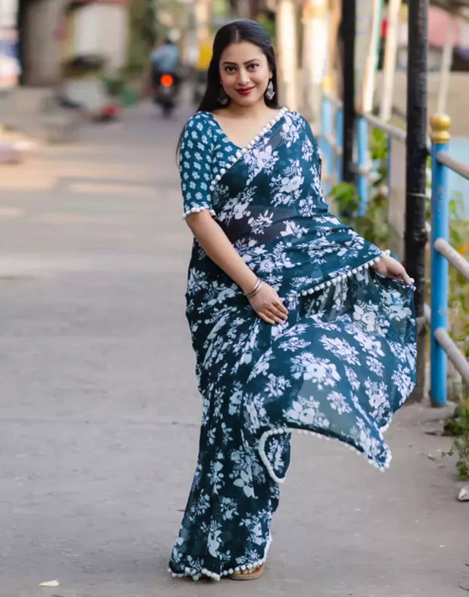 Samah Georgette Printed Saree With Unstitched Blouse Piece ( SkyBlue ) Samah Georgette Printed Saree With Unstitched Blouse Piece ( SkyBlue )
