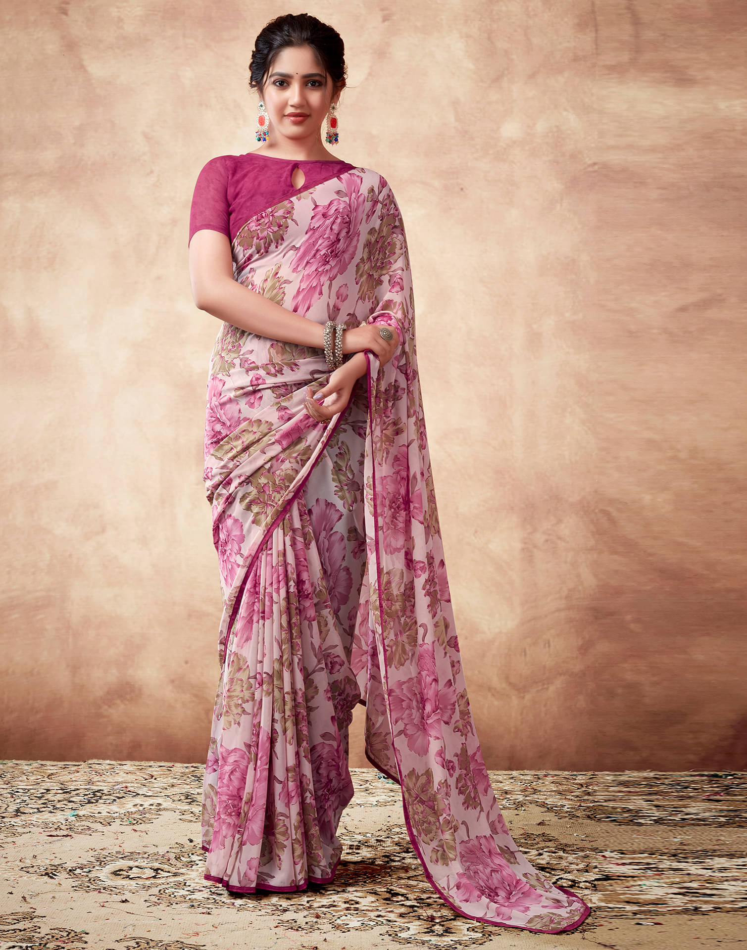     			Samah Georgette Printed Saree With Unstitched Blouse Piece ( Multicolor )