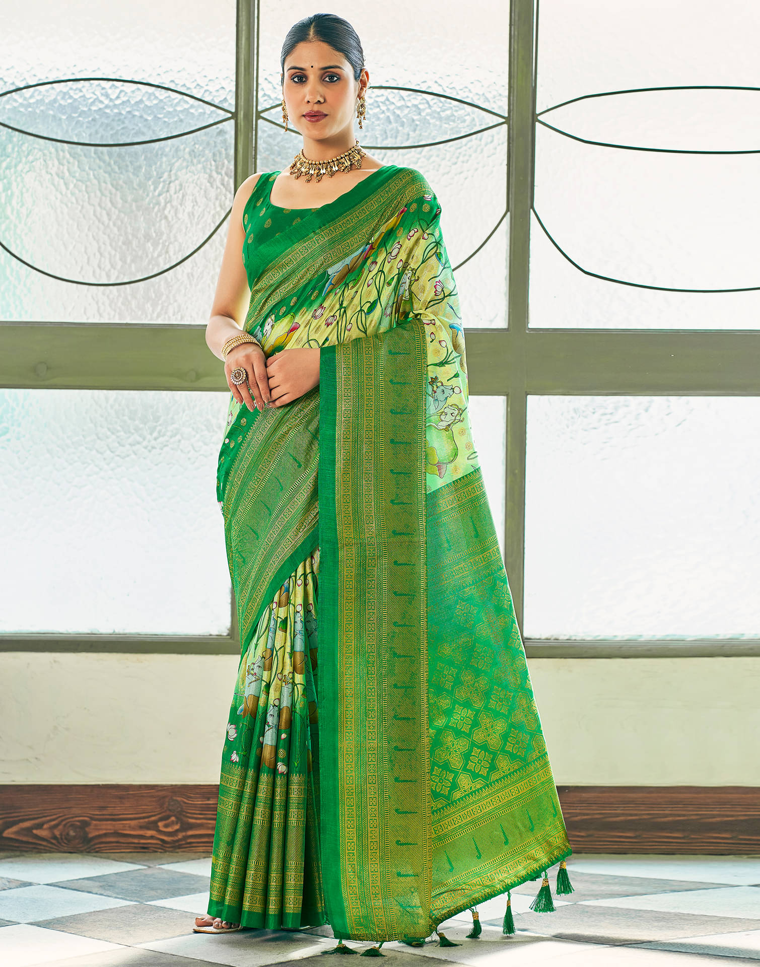 Samah Silk Printed Saree With Unstitched Blouse Piece ( Light Green ) Samah Silk Printed Saree With Unstitched Blouse Piece ( Light Green )
