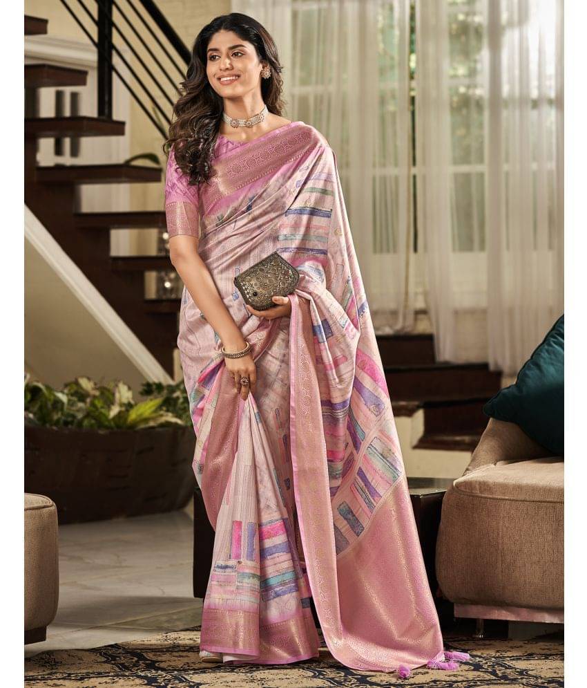 Samah Silk Printed Saree With Unstitched Blouse Piece ( Pink ) Samah Silk Printed Saree With Unstitched Blouse Piece ( Pink )
