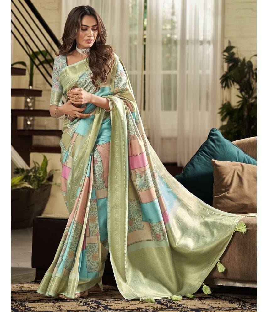 Samah Silk Printed Saree With Unstitched Blouse Piece ( Mint Green ) Samah Silk Printed Saree With Unstitched Blouse Piece ( Mint Green )
