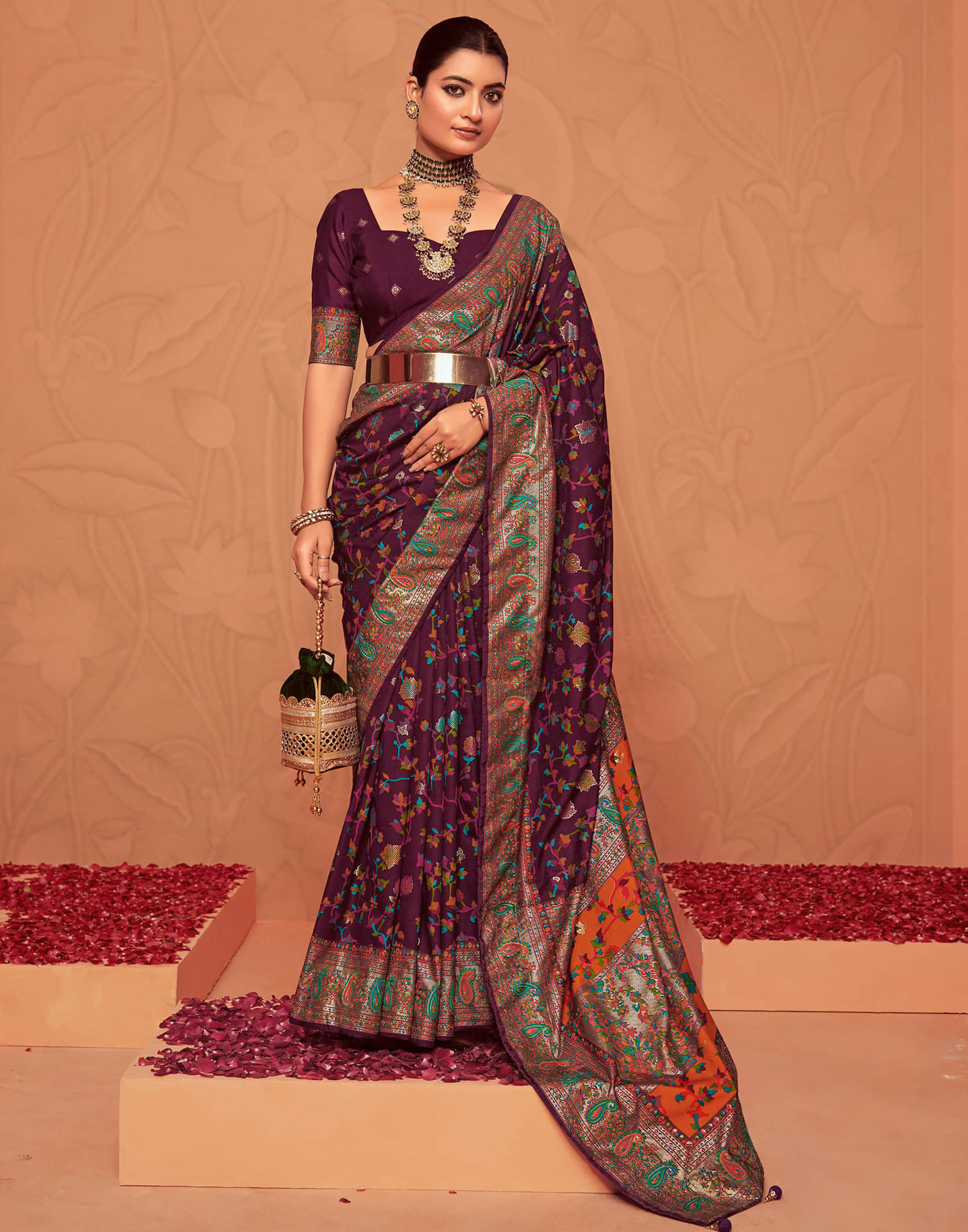Samah Silk Printed Saree With Unstitched Blouse Piece ( Wine ) Samah Silk Printed Saree With Unstitched Blouse Piece ( Wine )