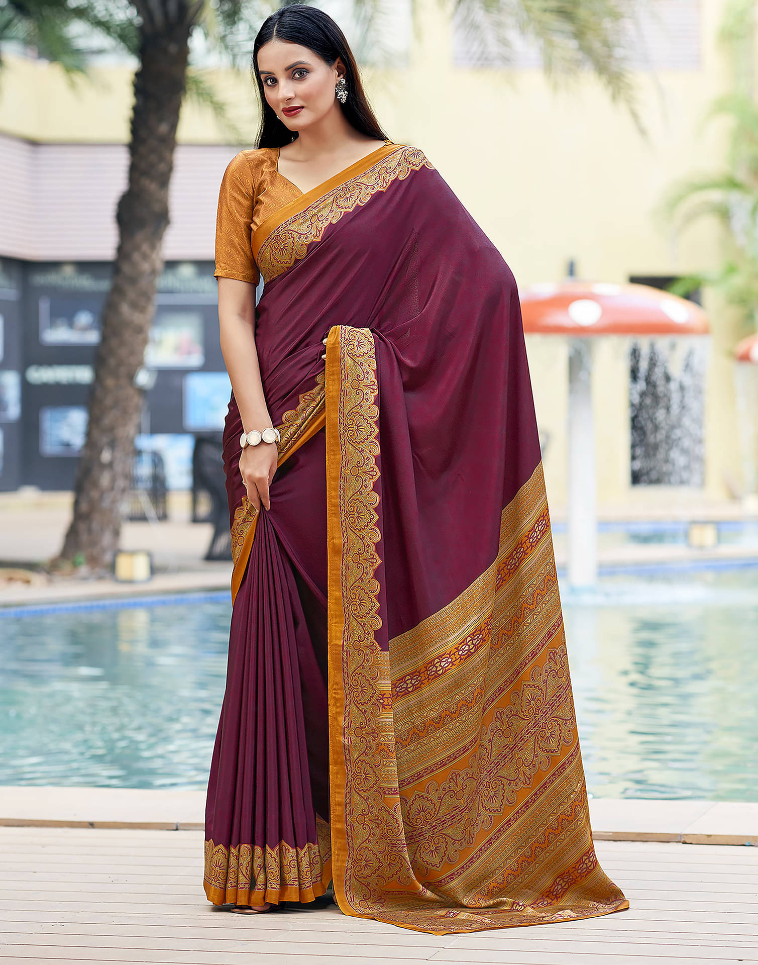Samah Silk Printed Saree With Unstitched Blouse Piece ( Red ) Samah Silk Printed Saree With Unstitched Blouse Piece ( Red )