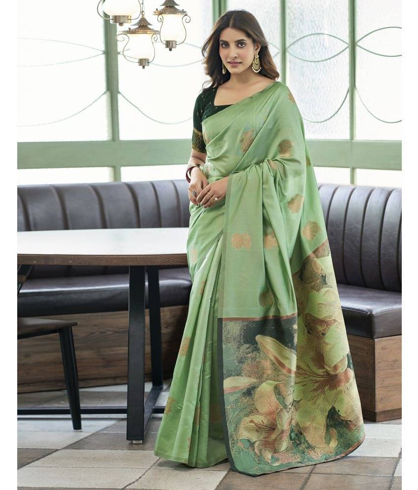 Samah Silk Woven Saree With Unstitched Blouse Piece ( Green ) Samah Silk Woven Saree With Unstitched Blouse Piece ( Green )