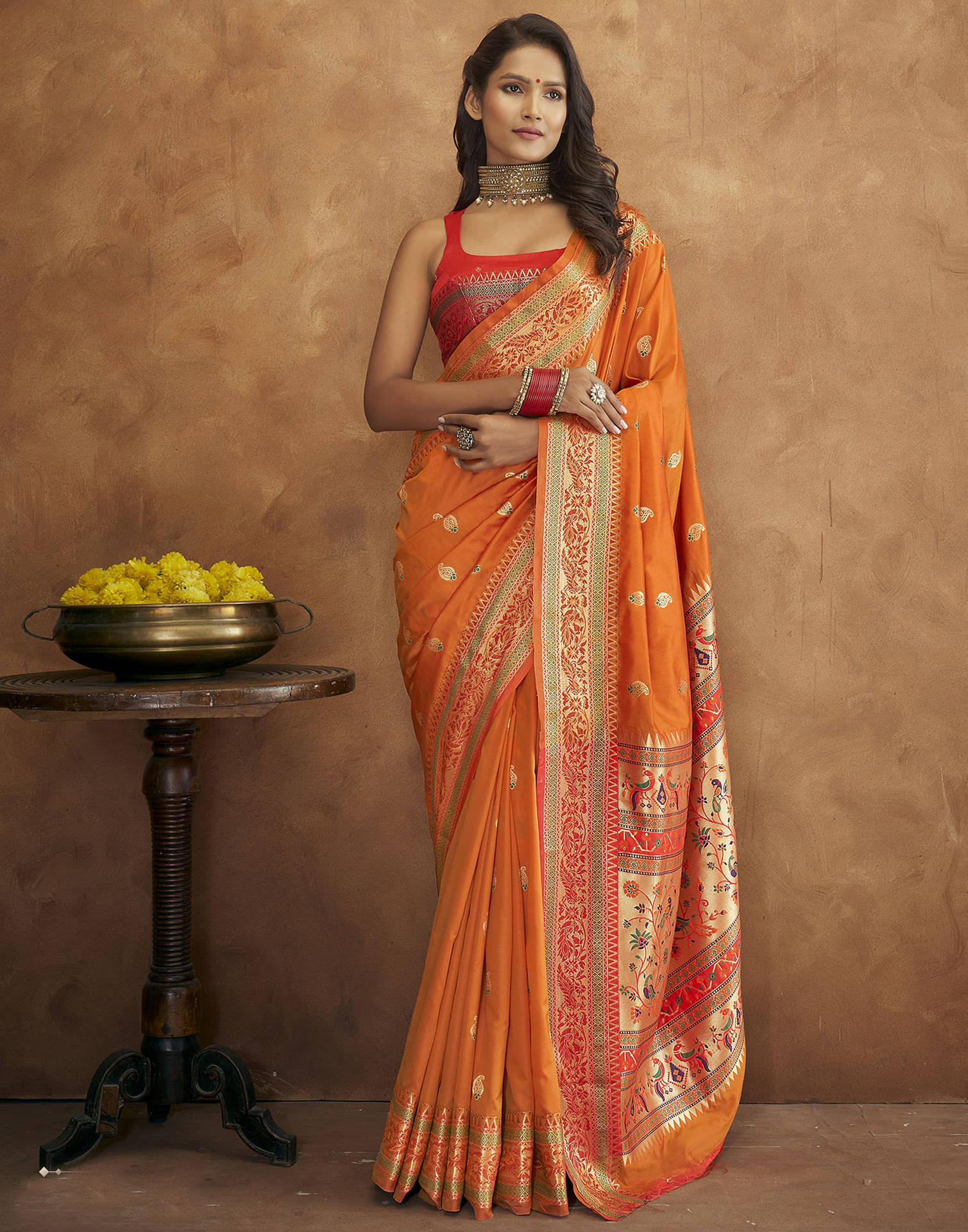 Samah Silk Woven Saree With Unstitched Blouse Piece ( Orange ) Samah Silk Woven Saree With Unstitched Blouse Piece ( Orange )