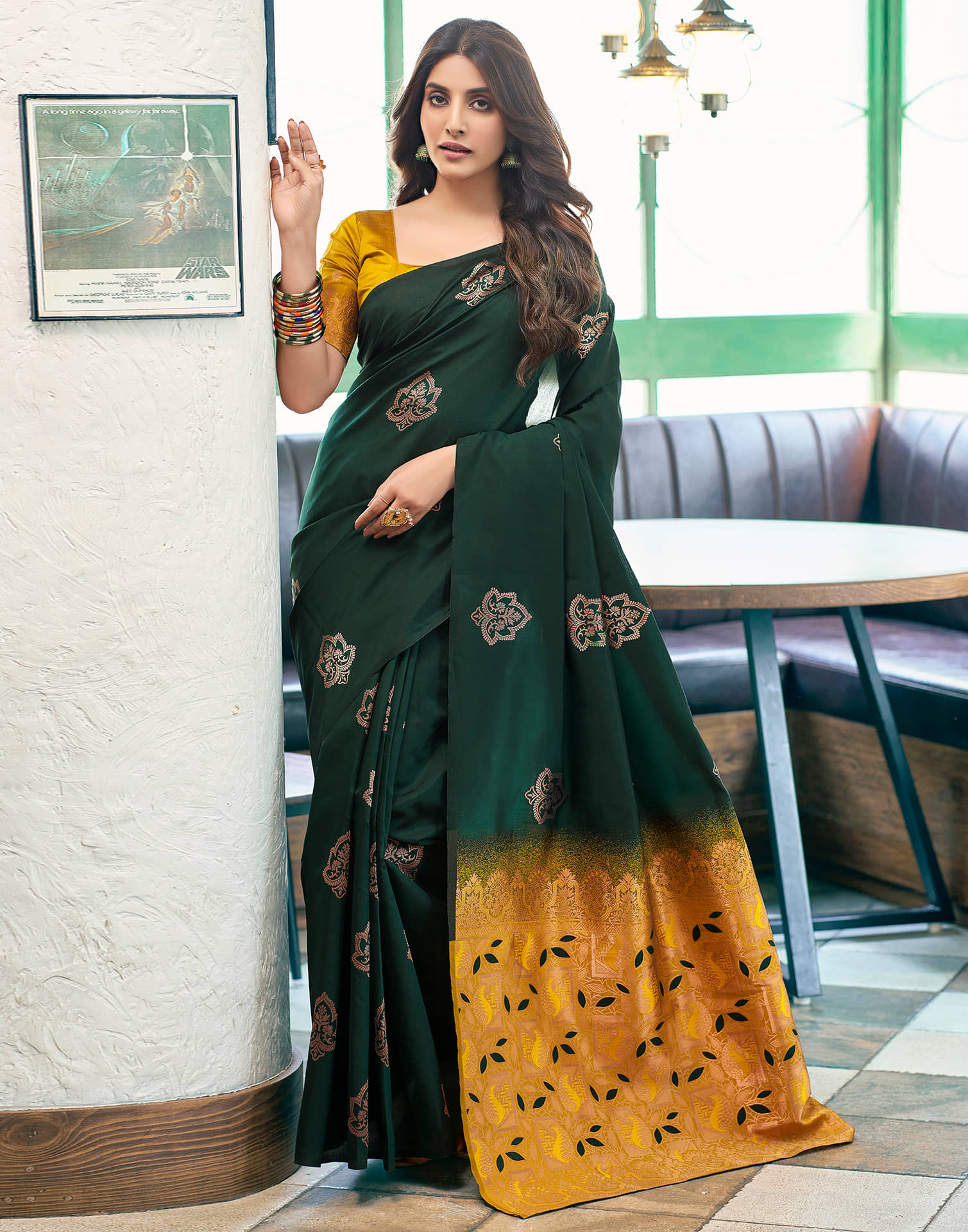 Samah Silk Woven Saree With Unstitched Blouse Piece ( Green ) - Sarees | Buy online on ZillyBuy