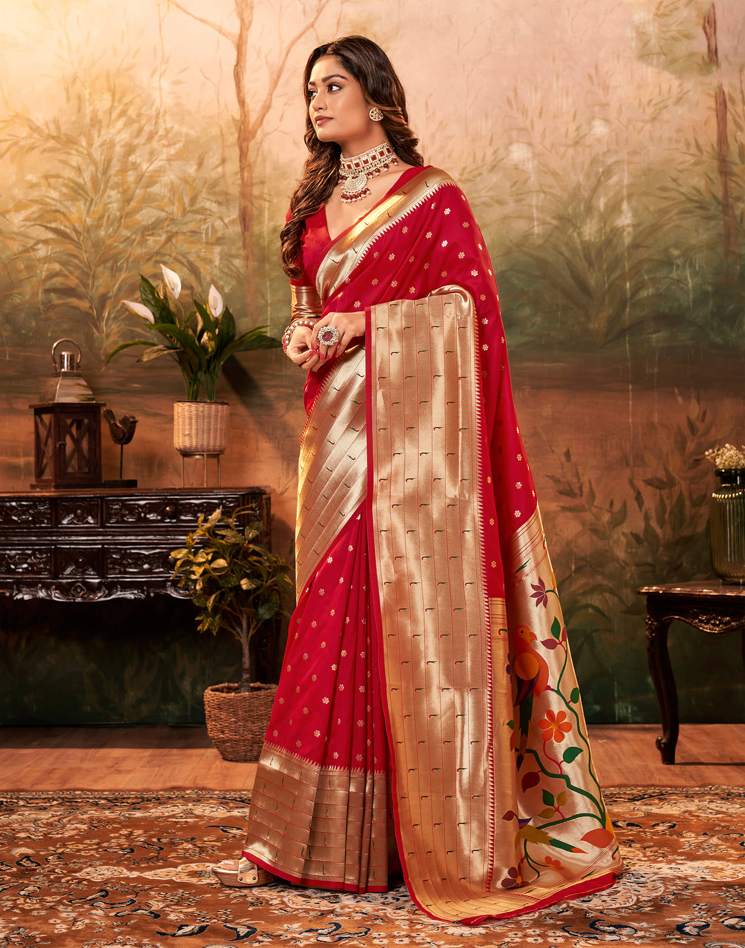Samah Silk Woven Saree With Unstitched Blouse Piece ( Red ) - Sarees | Buy online on ZillyBuy