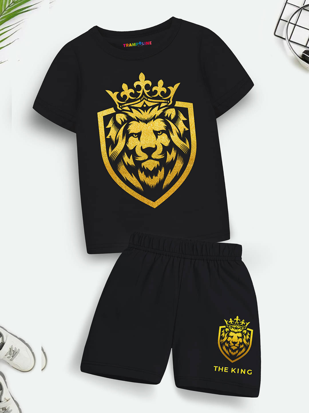 Trampoline Pack of 1 Boys Cotton Blend T-Shirt & Shorts Set ( Black )     			Trampoline Pack of 1 Boys Cotton Blend T-Shirt & Shorts Set ( Black )