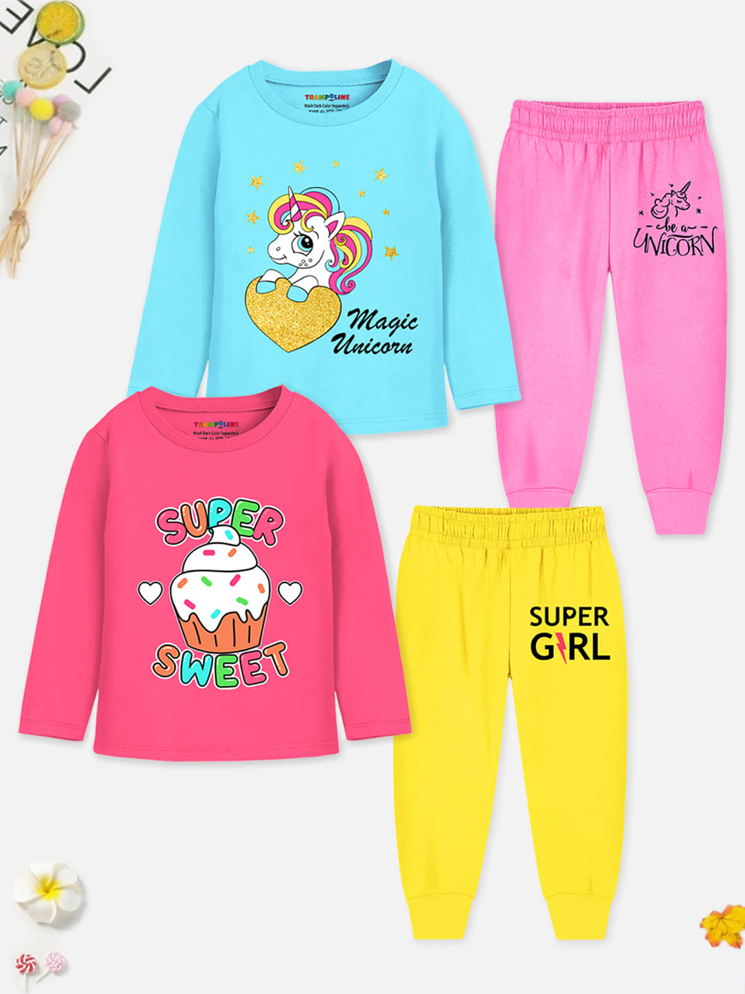 Trampoline Pack of 2 Girls Cotton Blend Nightsuit Set ( Multicolor ) - Nightwear & Loungewear | Buy online on ZillyBuy