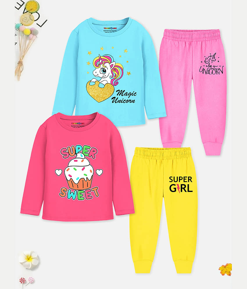 Trampoline Pack of 2 Girls Cotton Blend Nightsuit Set ( Multicolor ) - Nightwear & Loungewear | Buy online on ZillyBuy