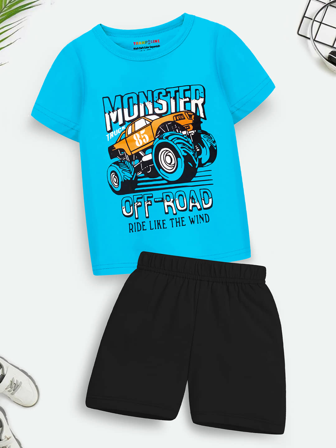 Trampoline Pack of 1 Boys Cotton Blend T-Shirt & Shorts Set ( Black )