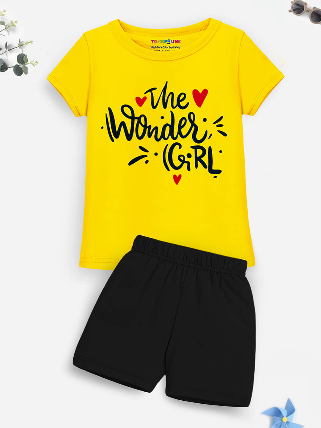     			Trampoline Pack of 1 Girls Cotton Blend Top With Shorts ( Yellow & Black )