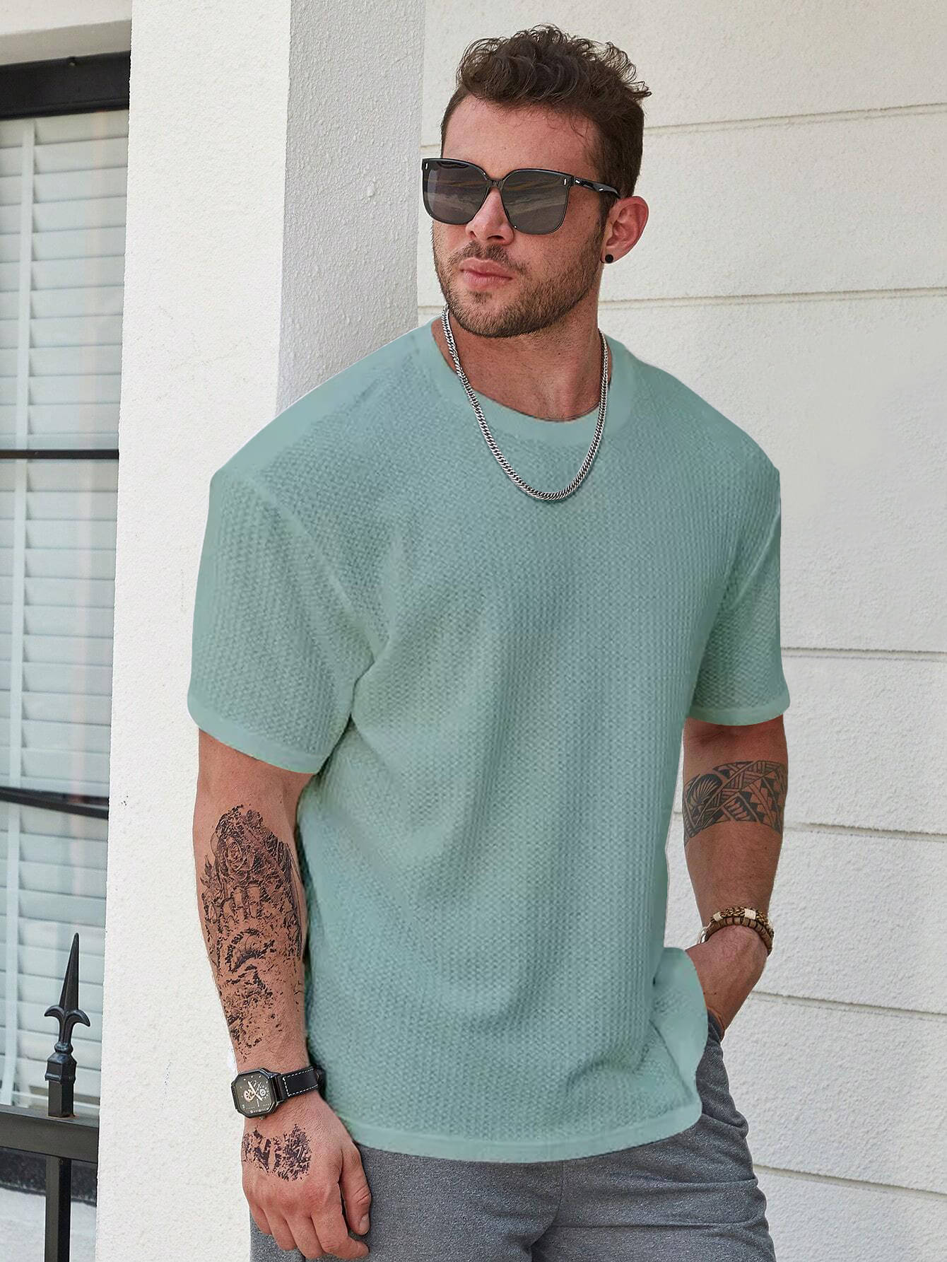 fashion and youth Pack of 1 Cotton Blend Oversized Fit Men's T-Shirt ( Light Green ) fashion and youth Pack of 1 Cotton Blend Oversized Fit Men's T-Shirt ( Light Green )