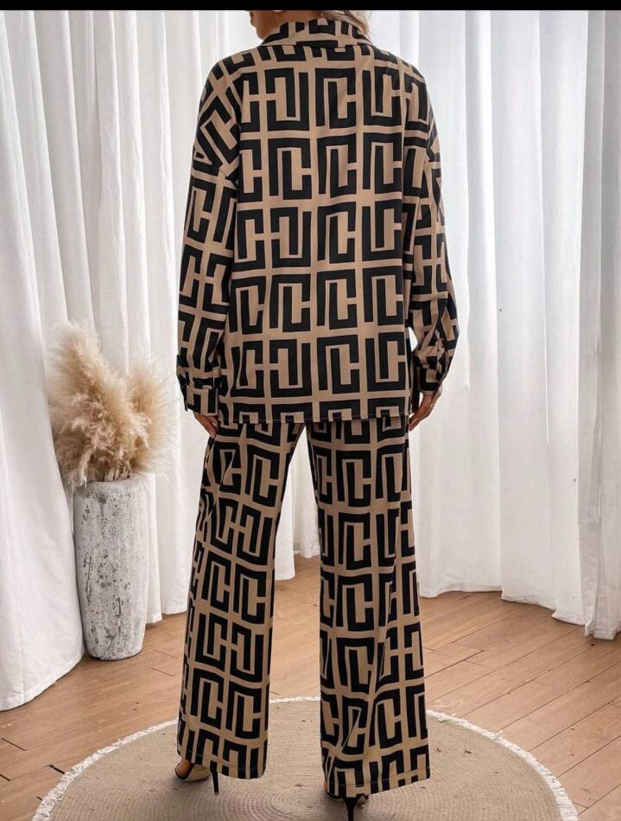 gufrina Women Printed Shirt With Trousers Co-Ord Set ( Beige )