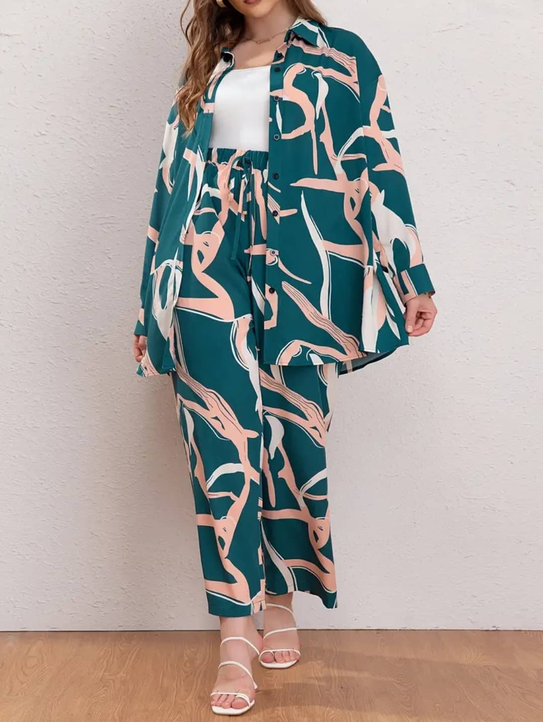 gufrina Women Printed Shirt With Trousers Co-Ord Set ( Teal )