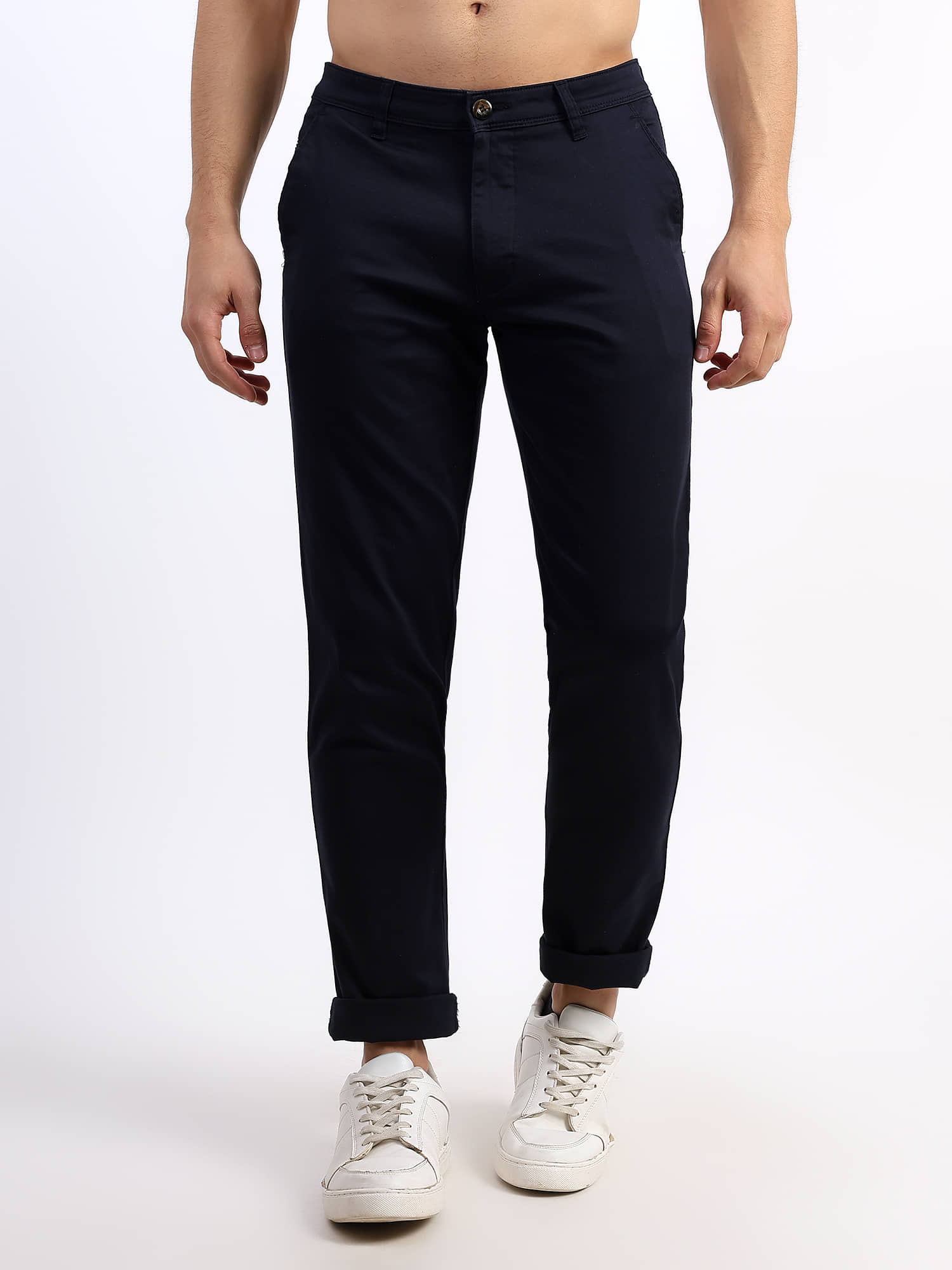 plounge Slim Flat Men's Chinos - Navy Blue ( Pack of 1 ) - Trousers | Buy online on ZillyBuy