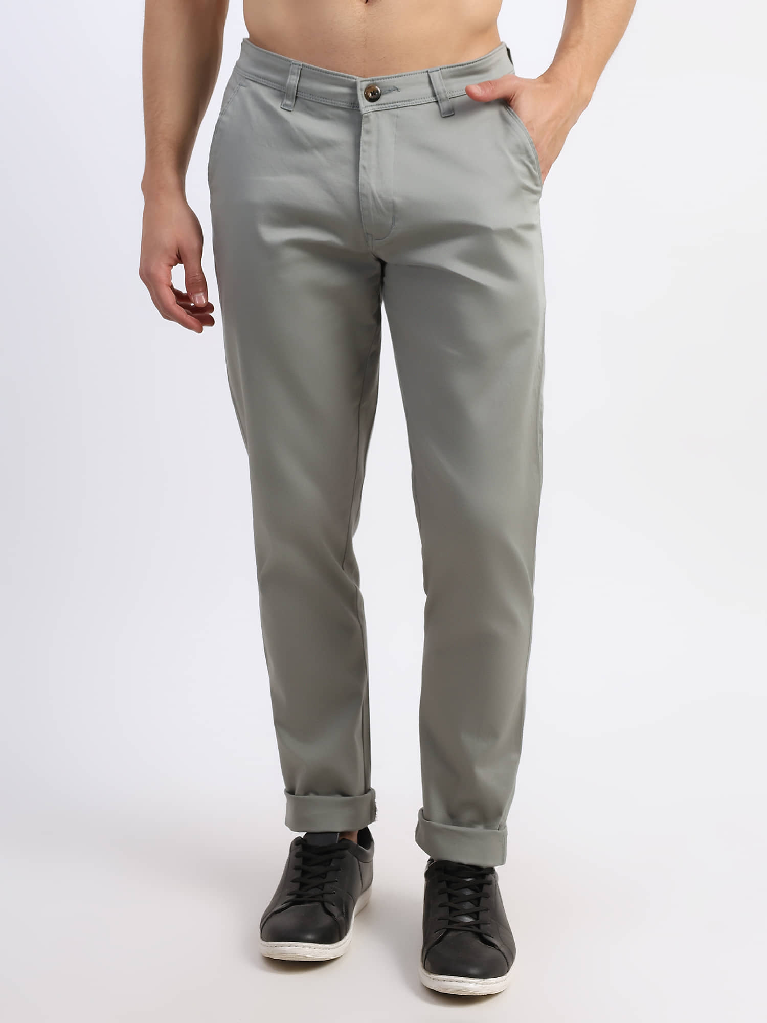 plounge Slim Flat Men's Chinos - Light Grey ( Pack of 1 ) - Trousers | Buy online on ZillyBuy