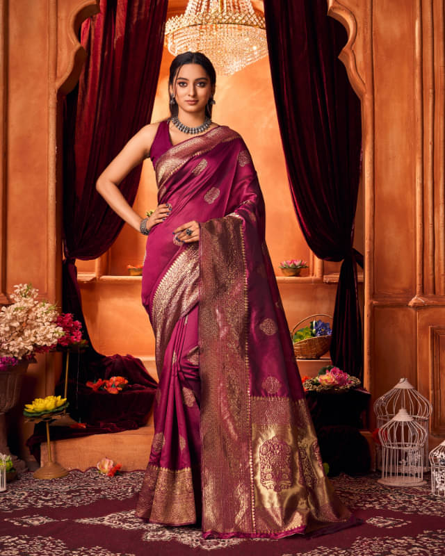 Aadvika Banarasi Silk Printed Saree With Unstitched Blouse Piece ( Purple ) Aadvika Banarasi Silk Printed Saree With Unstitched Blouse Piece ( Purple )