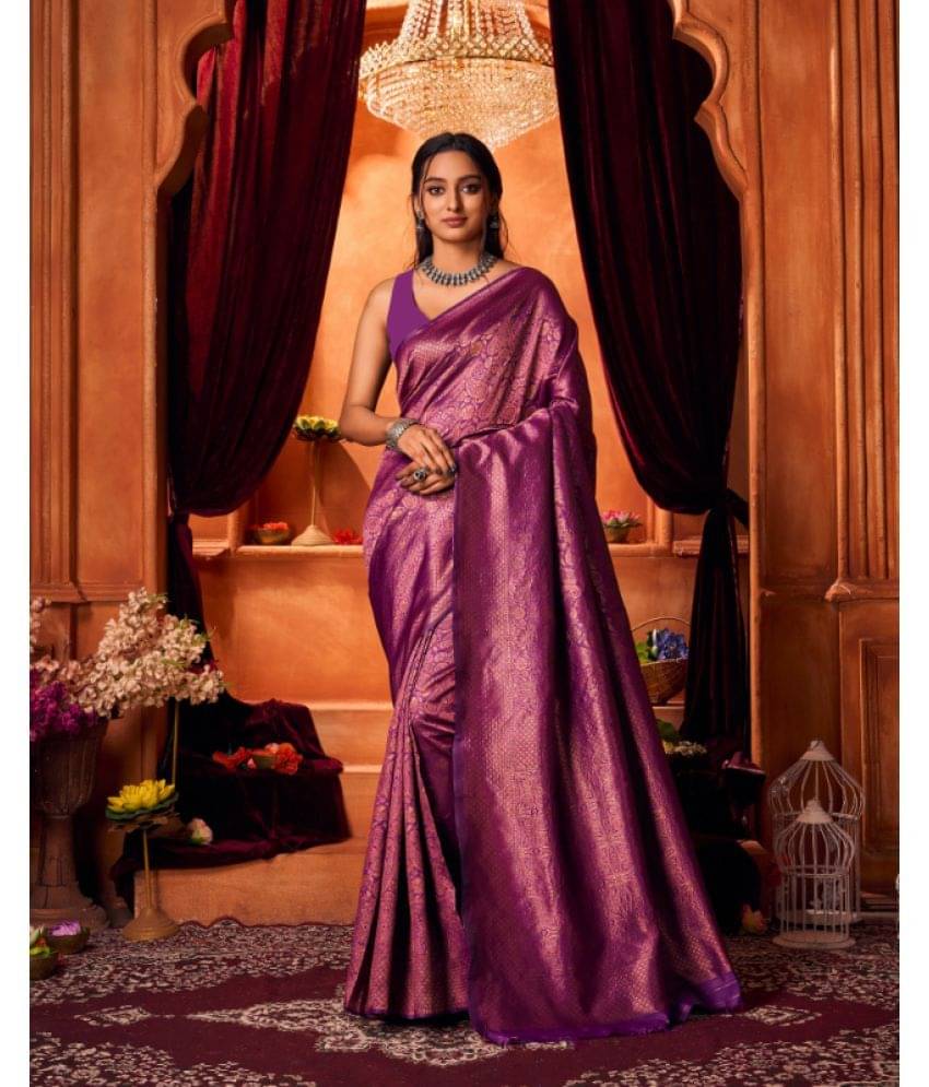     			Aadvika Banarasi Silk Printed Saree With Unstitched Blouse Piece ( Purple )
