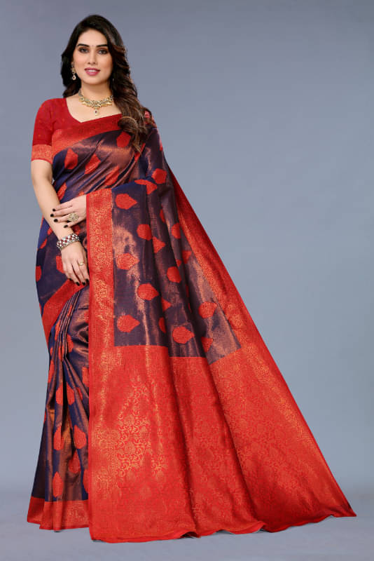     			Aadvika Banarasi Silk Printed Saree With Unstitched Blouse Piece ( Red )