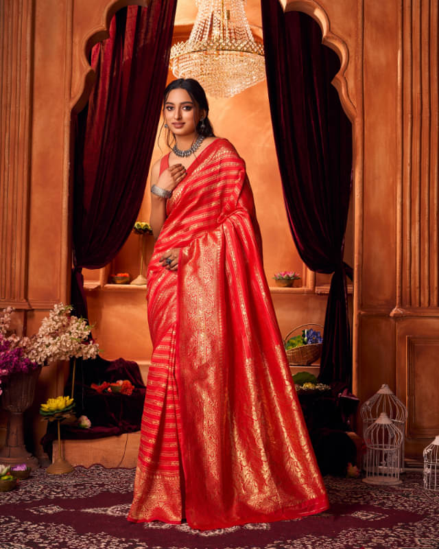     			Aadvika Banarasi Silk Printed Saree With Unstitched Blouse Piece ( Red )