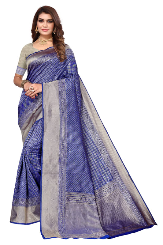 Aadvika Banarasi Silk Printed Saree With Unstitched Blouse Piece ( Blue ) Aadvika Banarasi Silk Printed Saree With Unstitched Blouse Piece ( Blue )