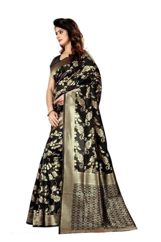     			Aadvika Banarasi Silk Printed Saree With Unstitched Blouse Piece ( Black )