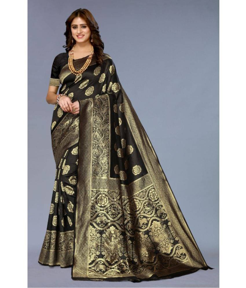     			Aadvika Banarasi Silk Printed Saree With Unstitched Blouse Piece ( Black )