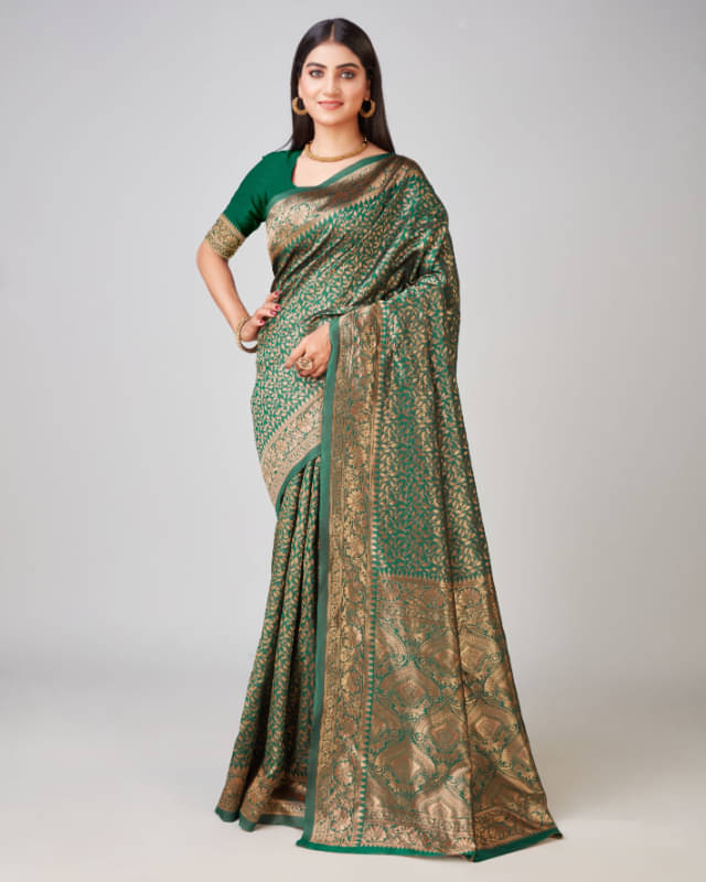 Aadvika Banarasi Silk Printed Saree With Unstitched Blouse Piece ( Green ) Aadvika Banarasi Silk Printed Saree With Unstitched Blouse Piece ( Green )