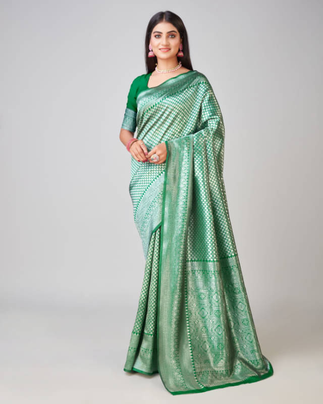 Aadvika Banarasi Silk Printed Saree With Unstitched Blouse Piece ( Green ) Aadvika Banarasi Silk Printed Saree With Unstitched Blouse Piece ( Green )
