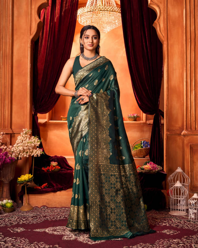     			Aadvika Banarasi Silk Printed Saree With Unstitched Blouse Piece ( Green )