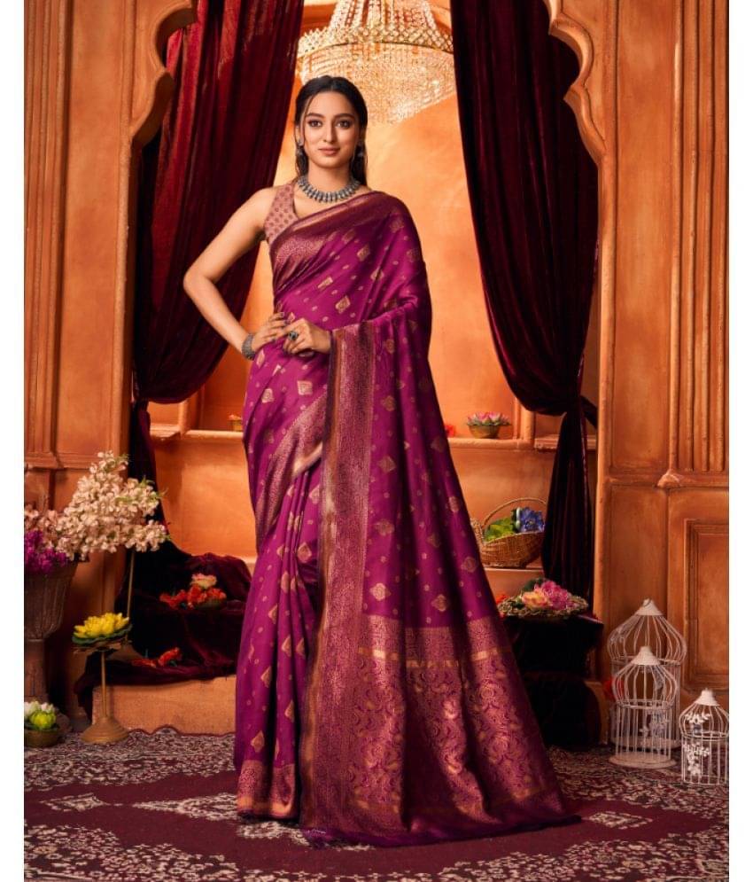 Aadvika Banarasi Silk Printed Saree With Unstitched Blouse Piece ( Purple ) Aadvika Banarasi Silk Printed Saree With Unstitched Blouse Piece ( Purple )