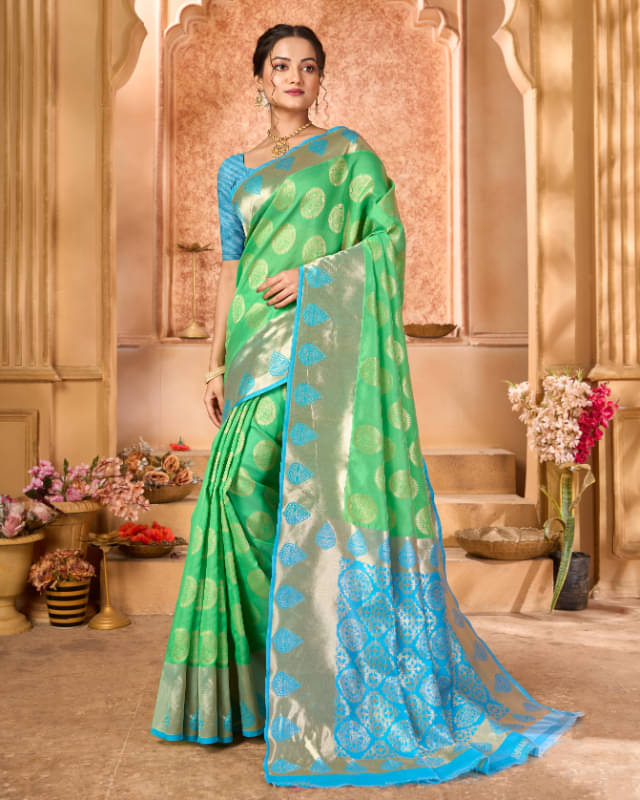 Aadvika Banarasi Silk Printed Saree With Unstitched Blouse Piece ( Green ) Aadvika Banarasi Silk Printed Saree With Unstitched Blouse Piece ( Green )