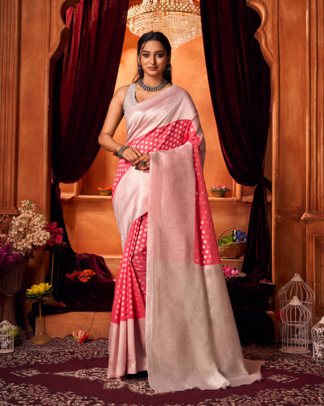     			Aadvika Banarasi Silk Printed Saree With Unstitched Blouse Piece ( White )