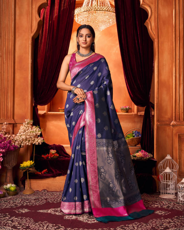 Aadvika Banarasi Silk Printed Saree With Unstitched Blouse Piece ( Purple ) Aadvika Banarasi Silk Printed Saree With Unstitched Blouse Piece ( Purple )
