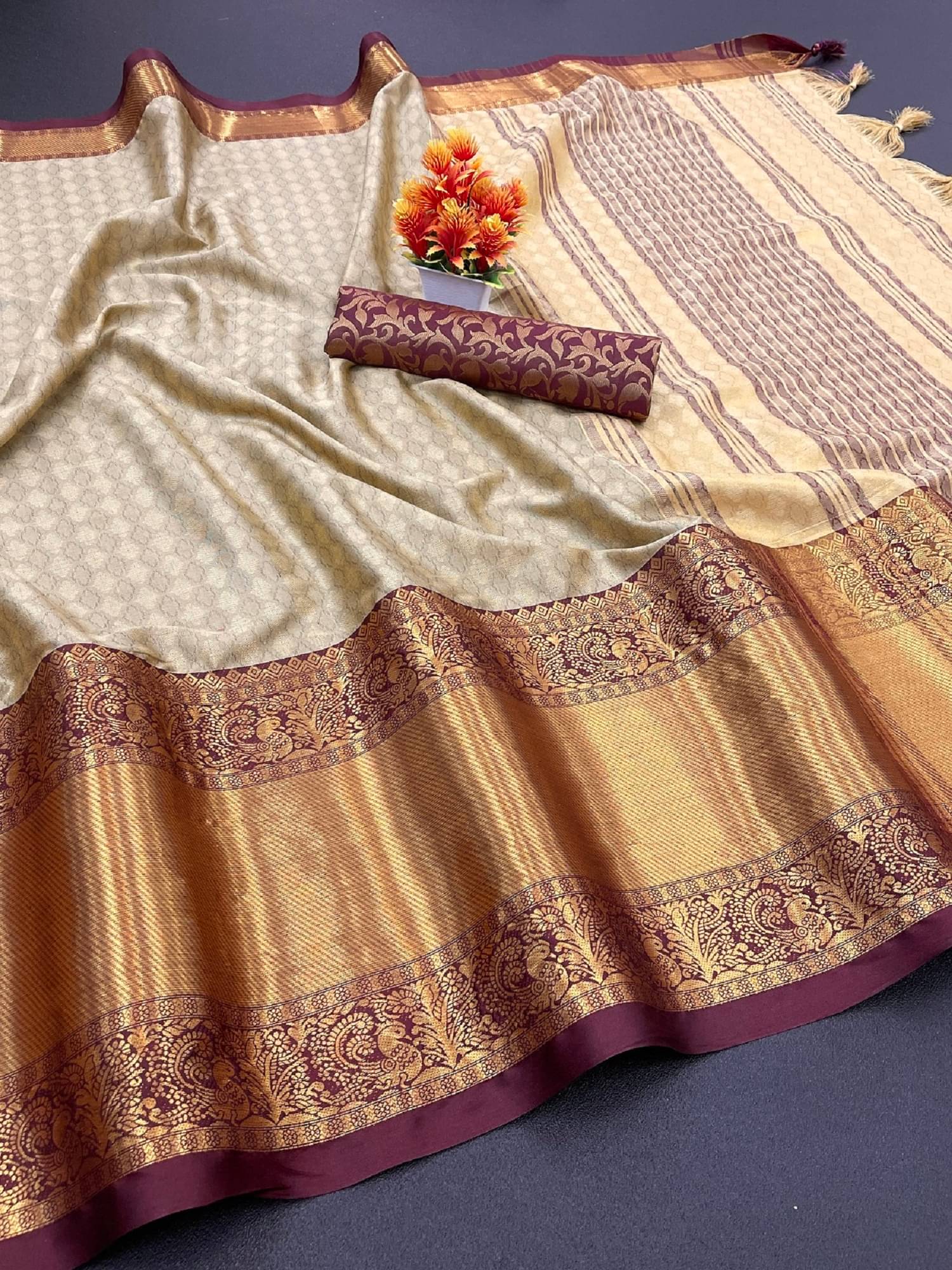 Apnisha Cotton Silk Embellished Saree With Unstitched Blouse Piece ( Brown ) Apnisha Cotton Silk Embellished Saree With Unstitched Blouse Piece ( Brown )