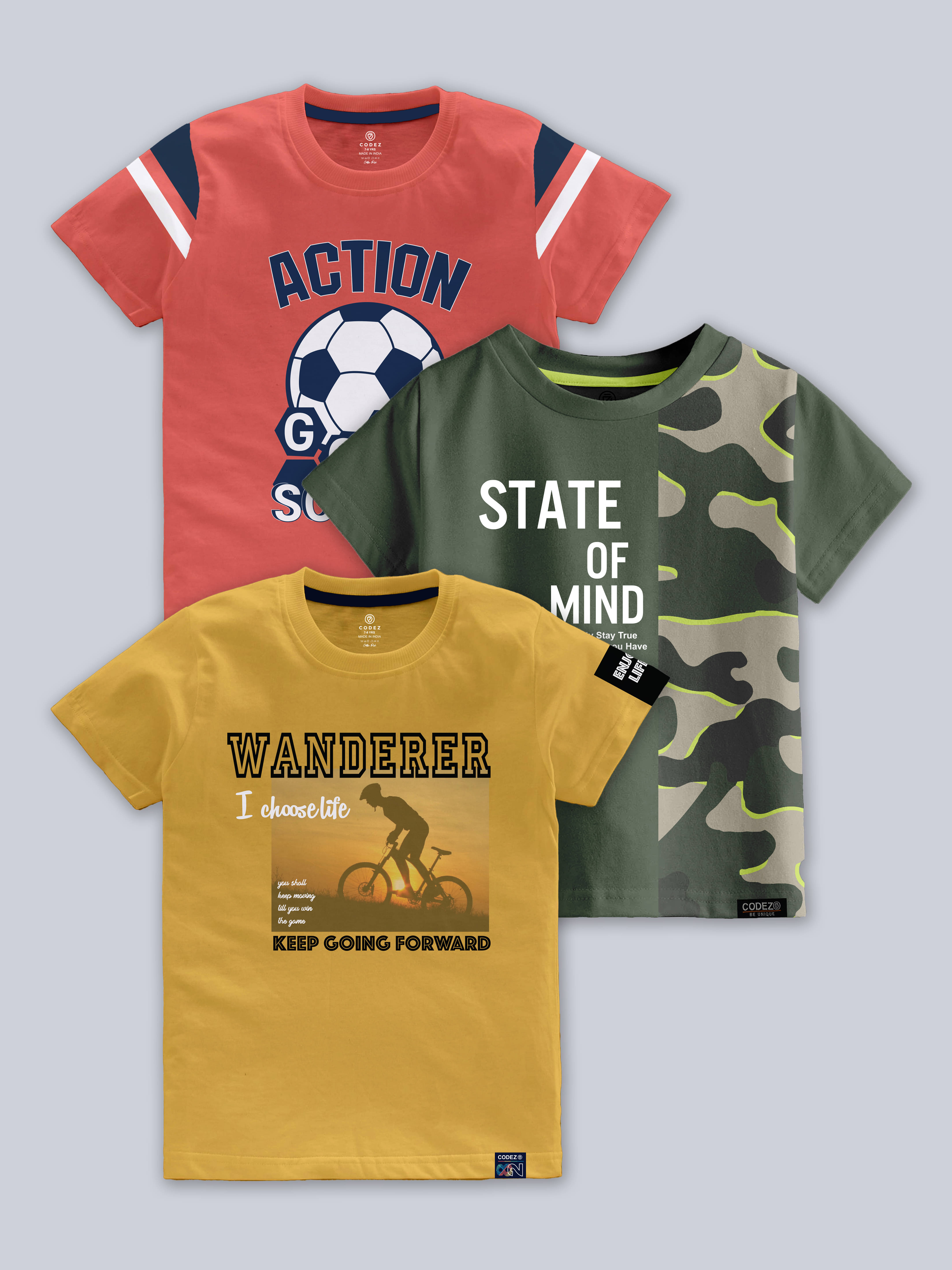     			CODEZ Pack of 3 Boys Cotton Blend T-Shirt ( Multicolor )