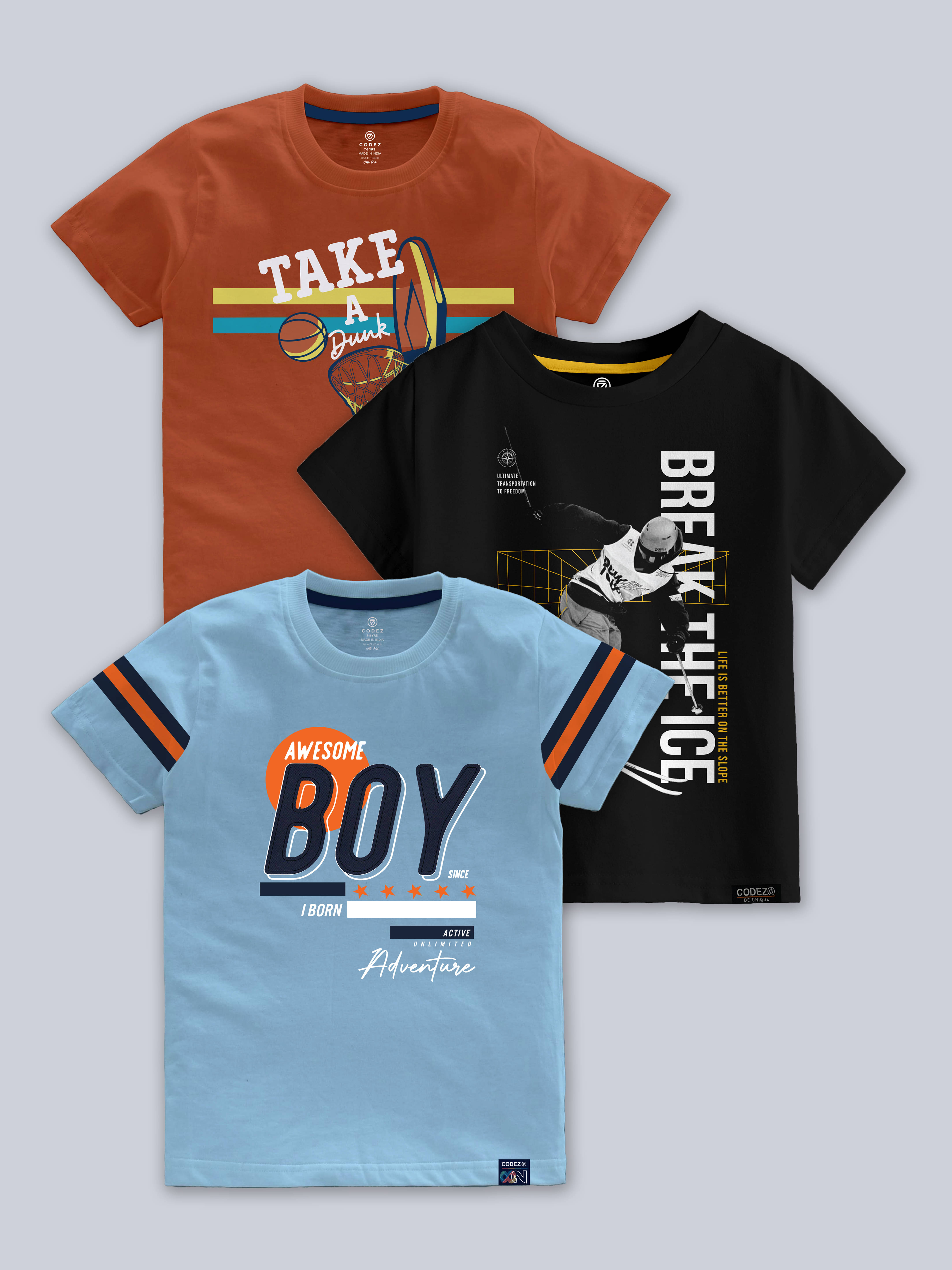     			CODEZ Pack of 3 Boys Cotton Blend T-Shirt ( Multicolor )