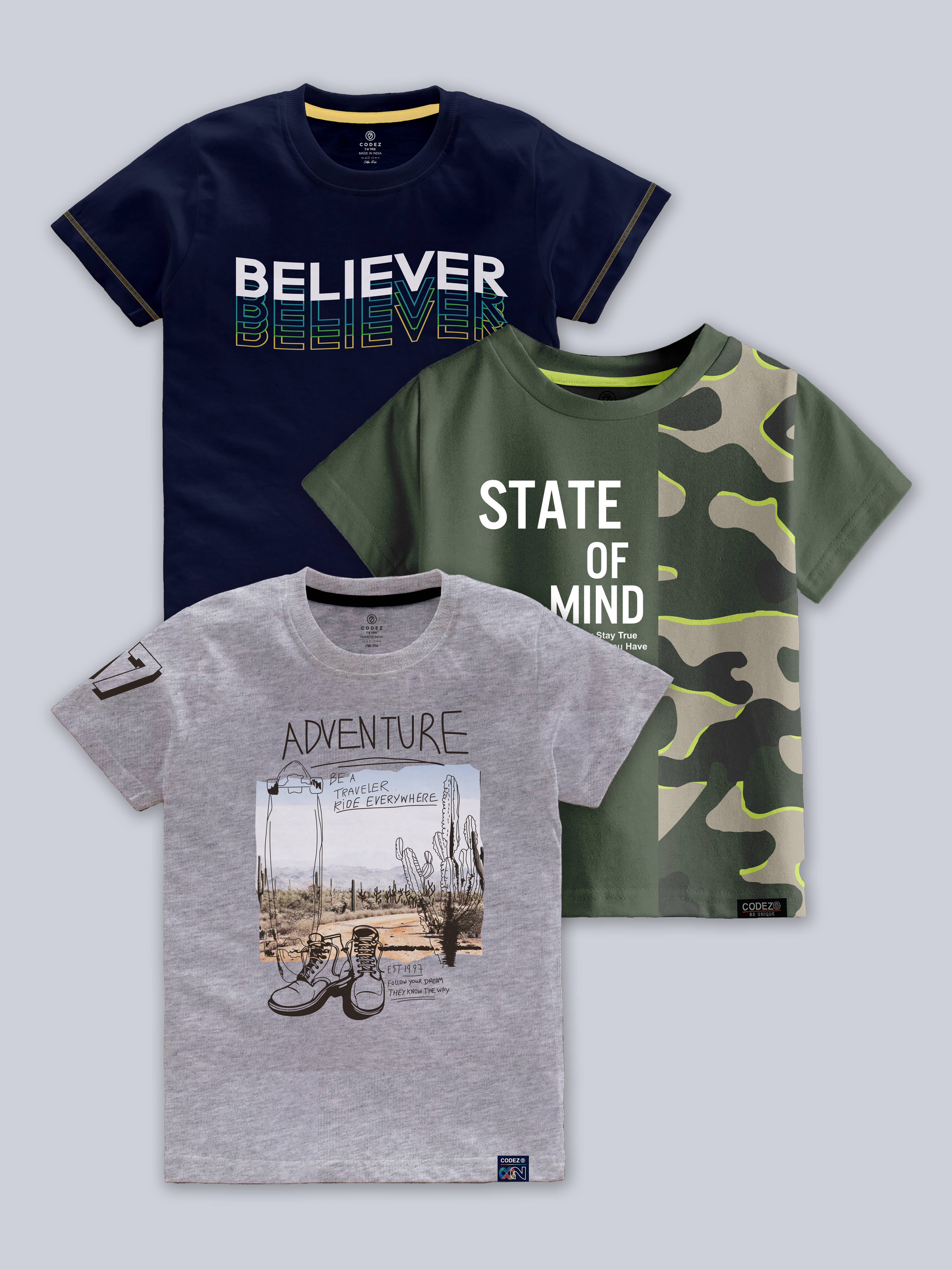 CODEZ Pack of 3 Boys Cotton Blend T-Shirt ( Multicolor )