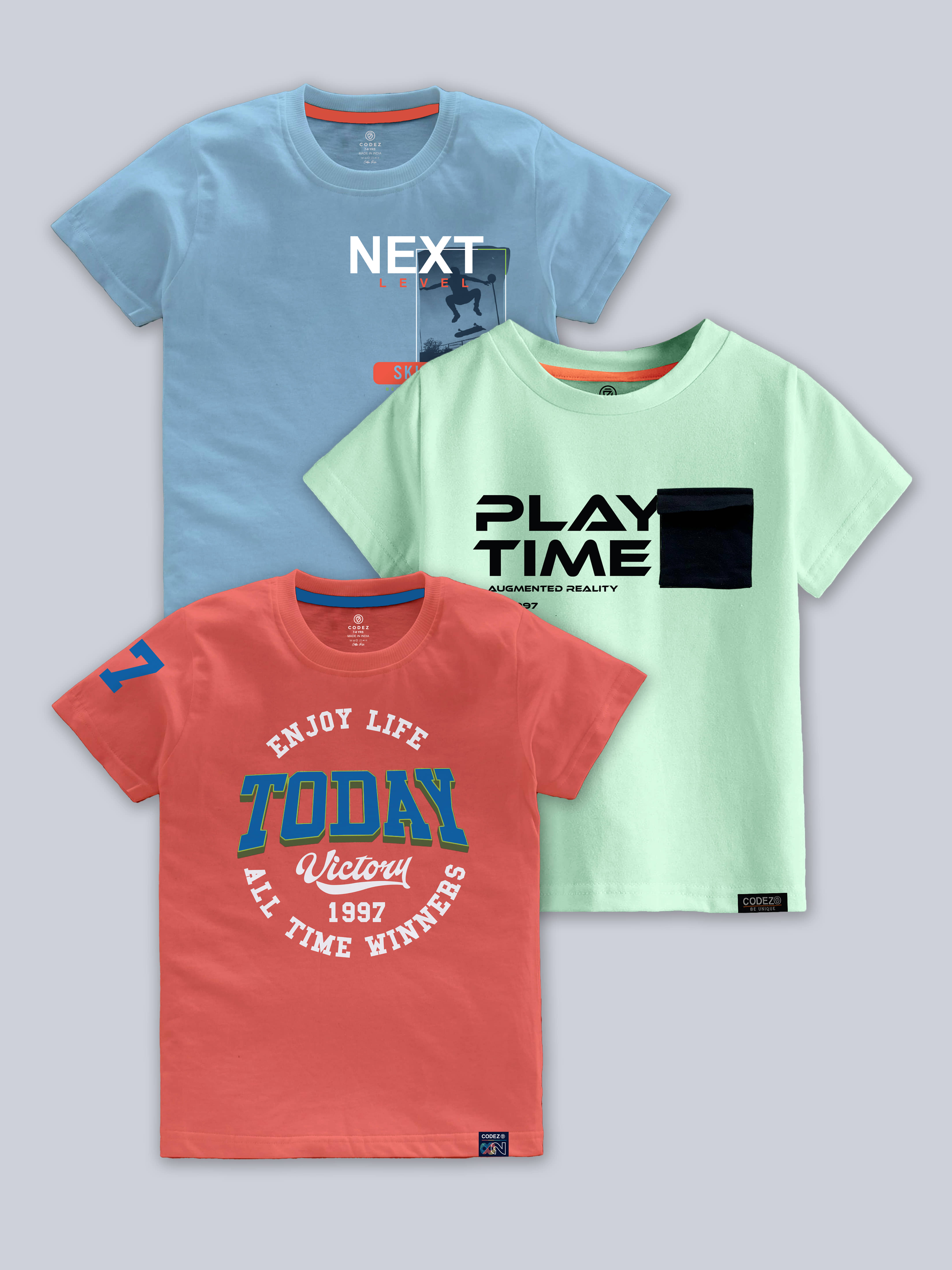 CODEZ Pack of 3 Boys Cotton Blend T-Shirt ( Multicolor )