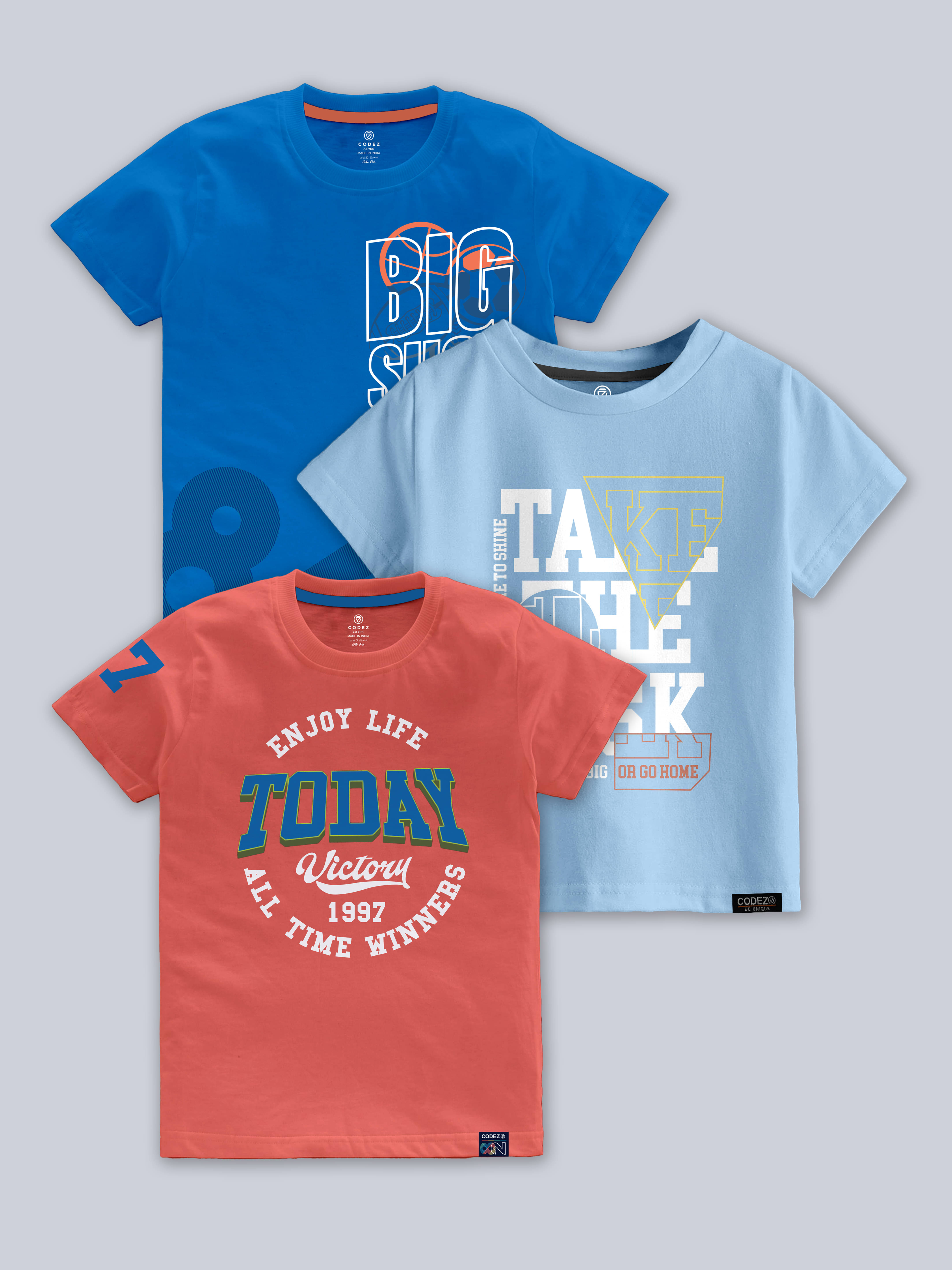     			CODEZ Pack of 3 Boys Cotton Blend T-Shirt ( Multicolor )